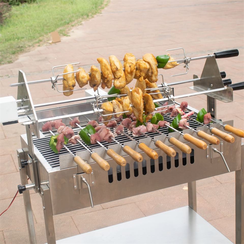 stainless steel big commercial automatic pig meat rotisserie charcoal bbq barbecue grill machine for restaurant