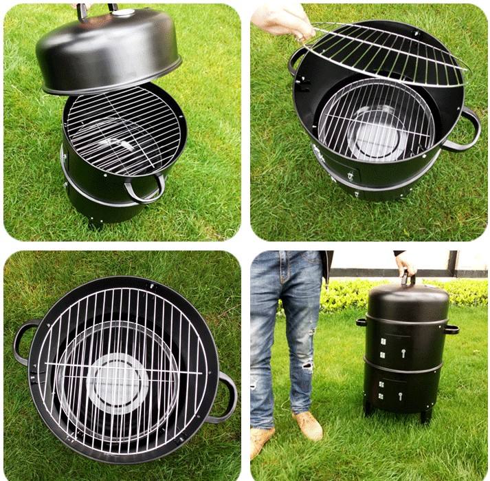 3 in 1 Smokeless Charcoal bbq grill Smoker 3 layers Tower Vertical Barrel Charcoal barbecue Grill Smoker