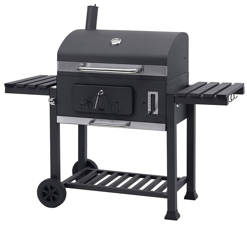 Charcoal BBQ Grill Trolley Smoker Barbecue Grill with Side Table